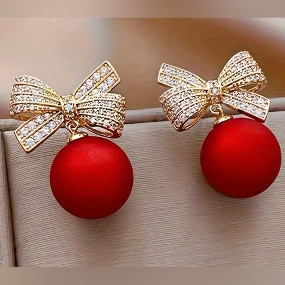 Sparkly Ornament Bow Earrings, NEW - Picture 1 of 3